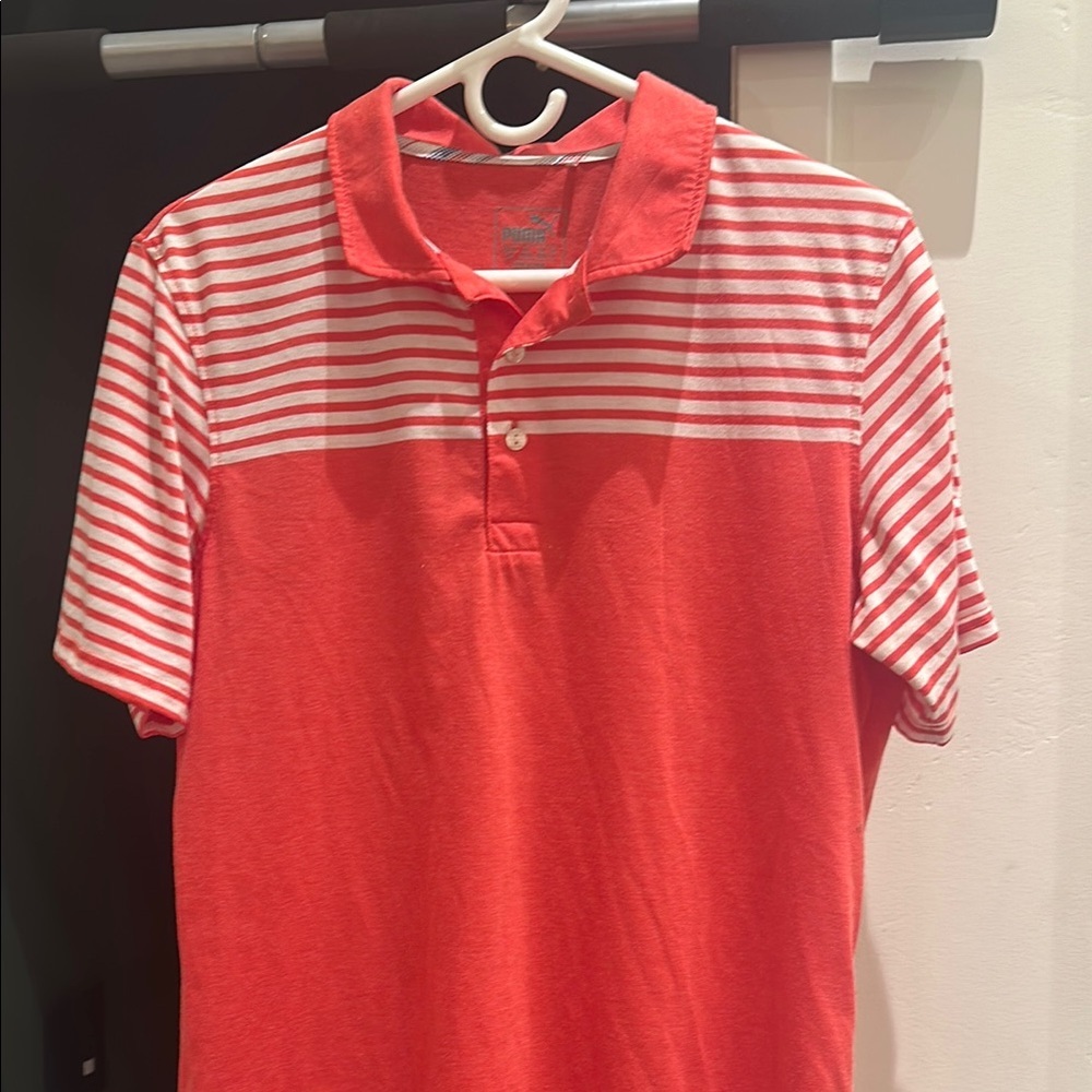 Puma Light Red and White Polo Golf Shirt Classic Style M Medium